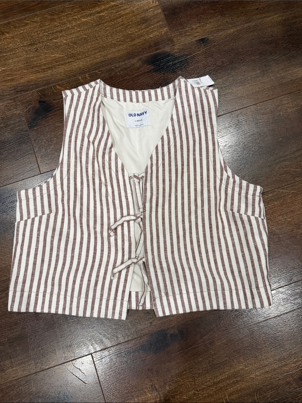 Old Navy Brown and Cream Striped Tie-Front Vest